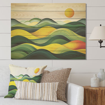 Vert et jaune, art montagnard, prairie sur bois
