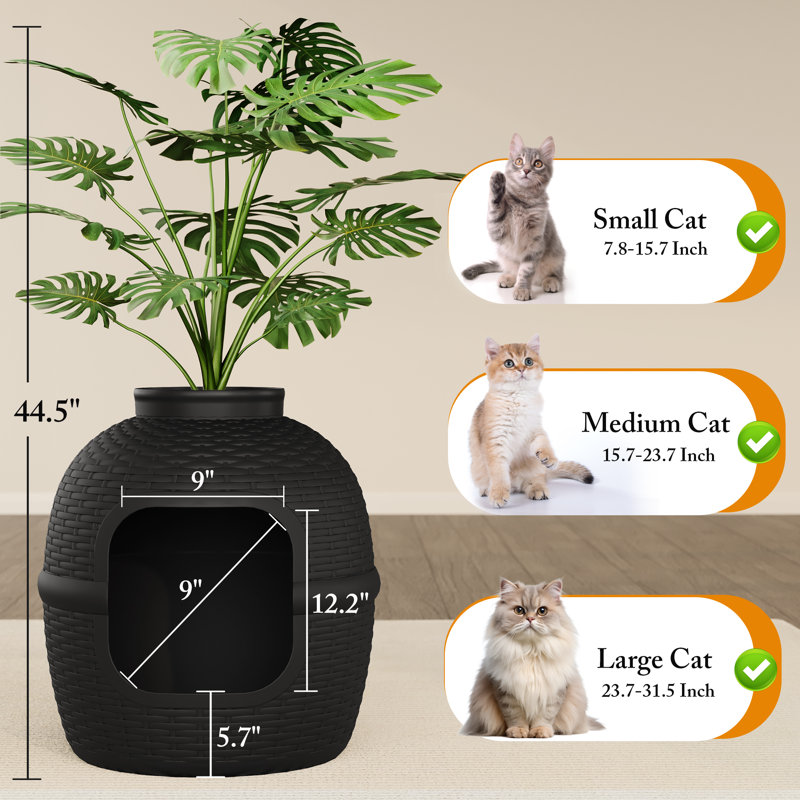 Enceinte de litière cachée avec pot à fleurs Damase, Noir