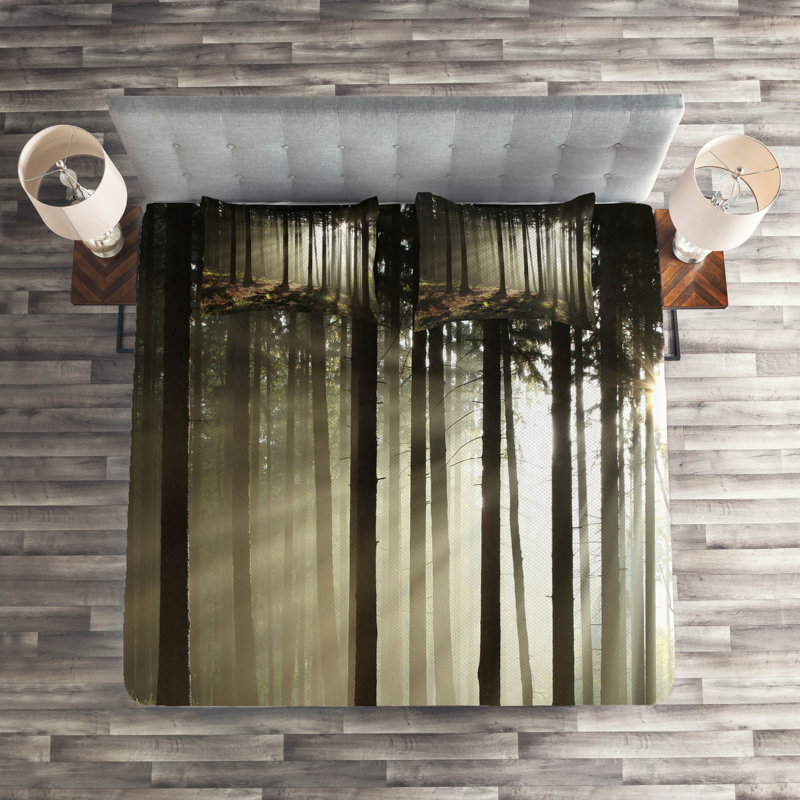 Forest Rustic Polyester Coverlet, King Bedspread + 2 Shams