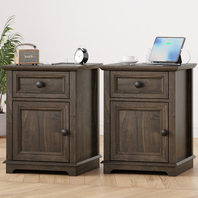  Ensemble de tables de bout Azella avec rangement et prises intégrées pour le salon, la chambre à coucher, le bureau et la table d'appoint à 1 tiroir
