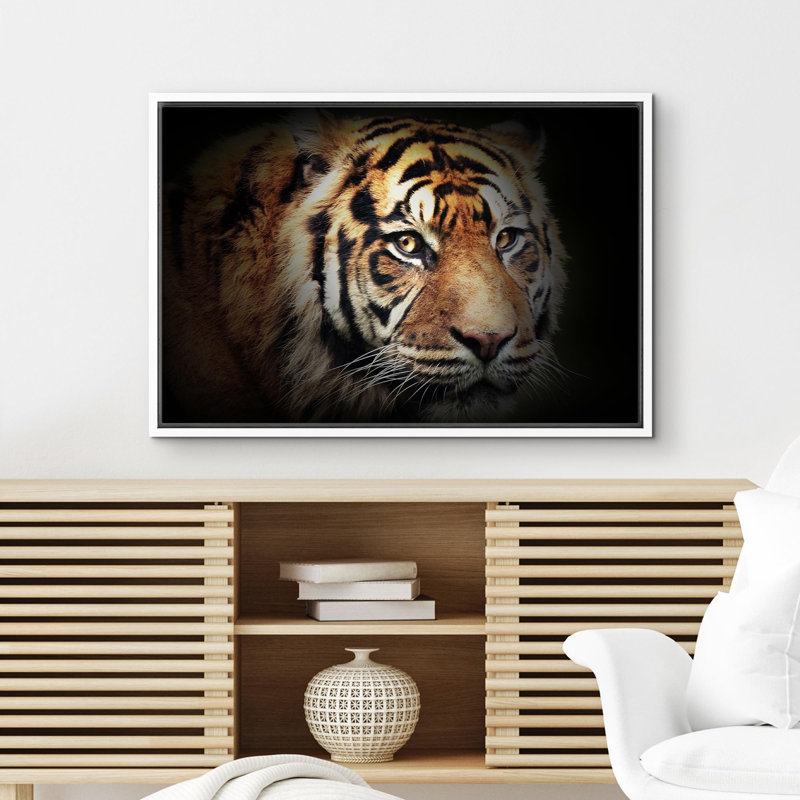 Animals " Bengal Tiger ", 16" H x 24" W x 1.5" D, White Frame