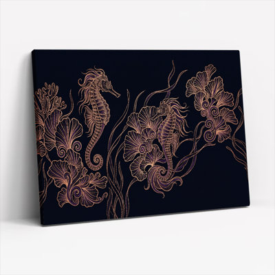 Ensemble de 1 tableau sur toile représentant un hippocampe et du corail