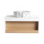 Meuble-lavabo flottant avec lavabo vasque en marbre veiné gris et rangement à tablette ouverte-129697091