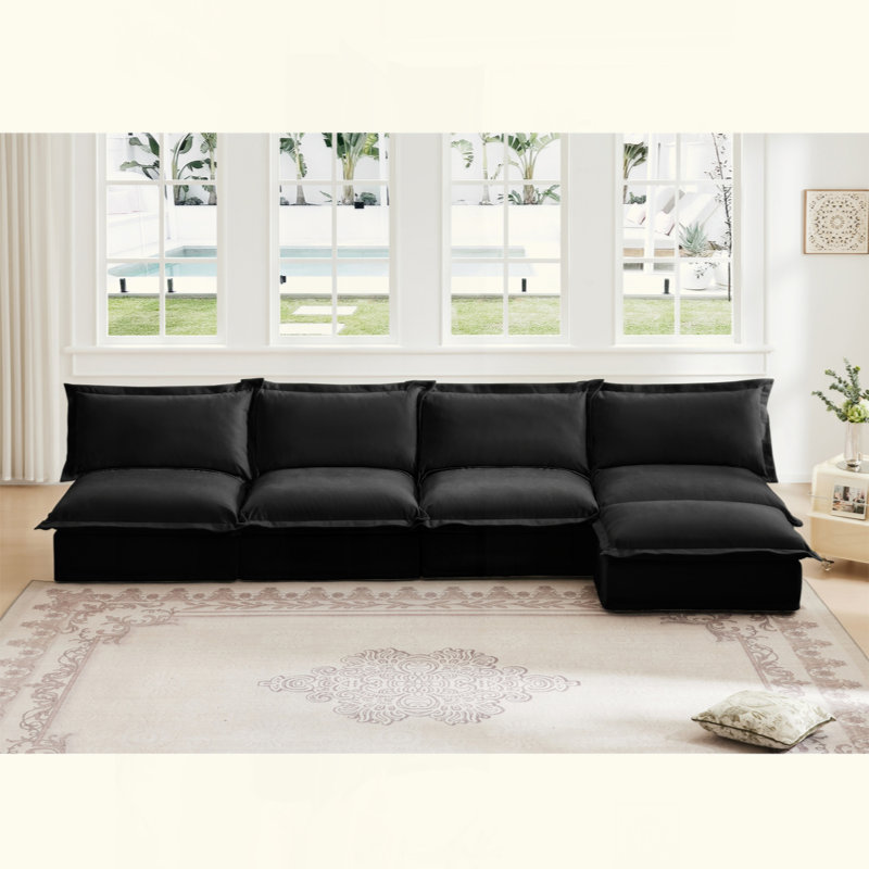 Canapé modulaire rembourré sans accoudoir avec repose-pieds réversible, canapé modulaire sans accoudoirs, tissu chenille, 4