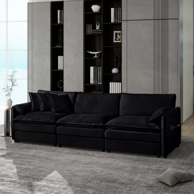 Canapé bleu modulaire en chenille bleu, 3 sections pour chambre à coucher. Tissu, design moderne. Assemblage sur mesure, mobilier de chambre à coucher grand modulaire 3 places en chenille. Siège confortable. Disposition personnalisable,