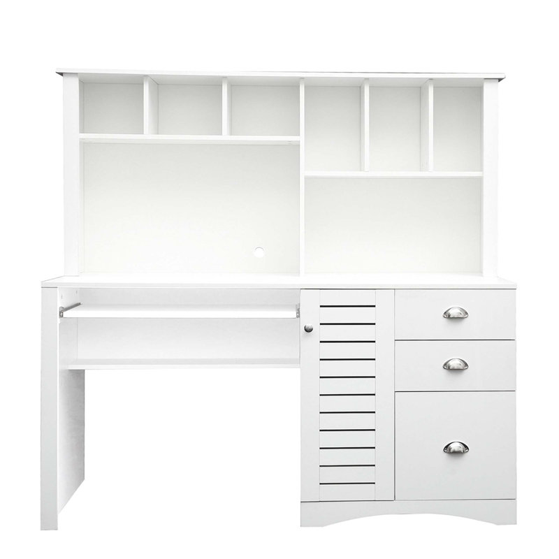Bureau d'ordinateur à domicile avec huche, Blanc