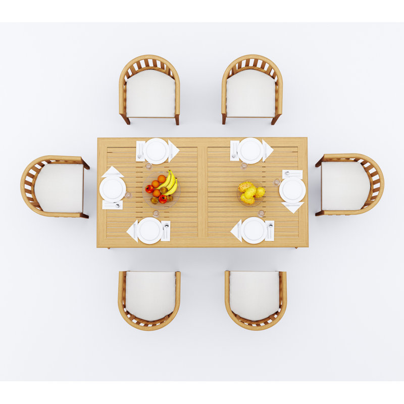 6 Seats 7 Pcs Grade-A Teak Wood Dining Set: 83" Rectangle Table And 6 Lenong Arm Chairs #11LN1806, 6