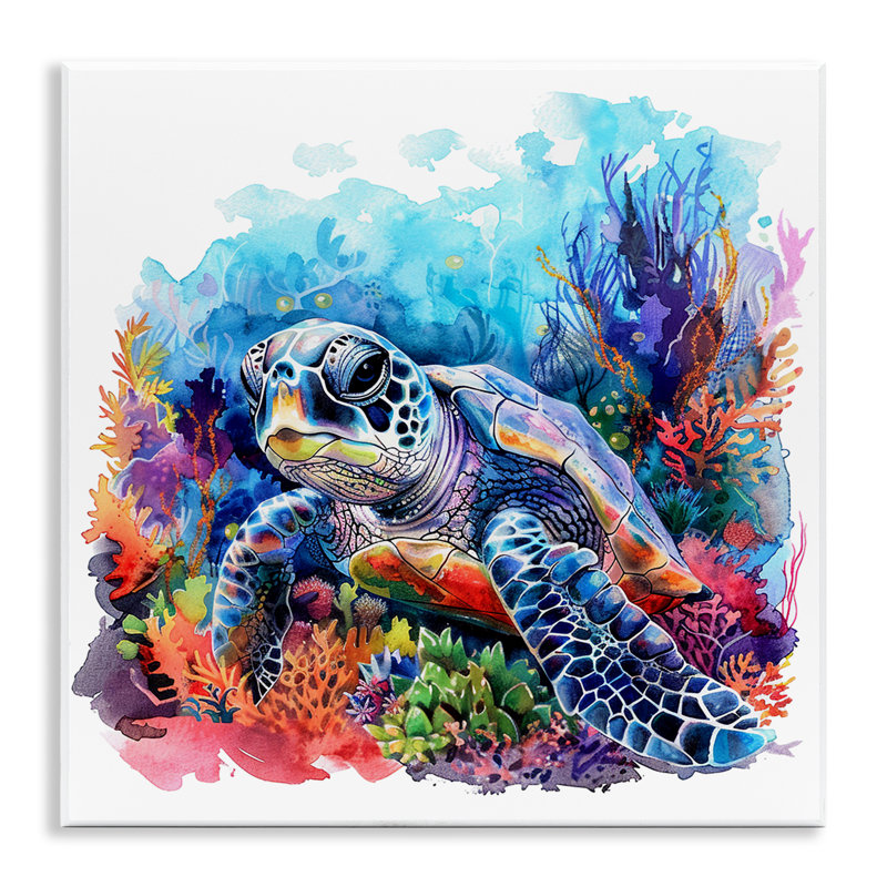Tortue sous-marine et corail, art mural par LSR Design Studio