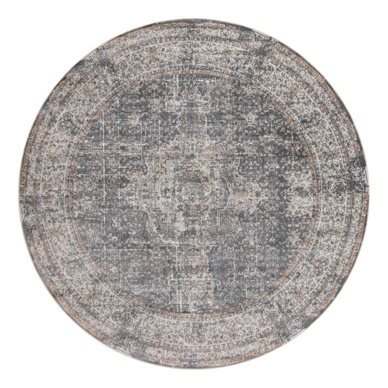 Tapis oriental gris fumée Folmar, Rond 8 pi