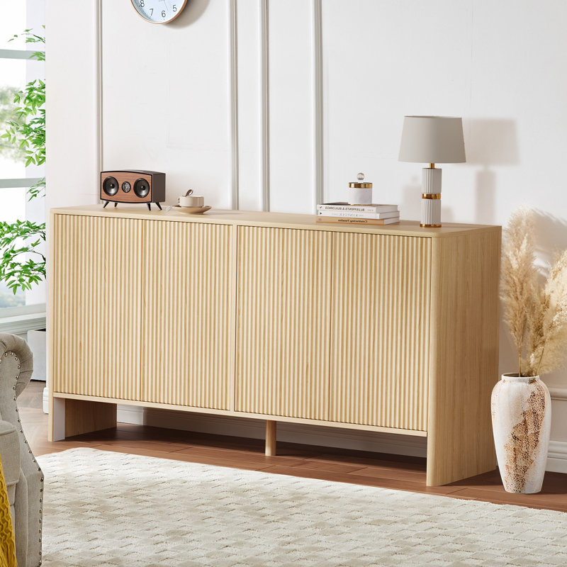 Buffet de 58 pouces avec 4 portes cannelées et tablettes réglables, crédence, café, console, télévision, cabibet avec rangement pour la cuisine, le salon et le salon