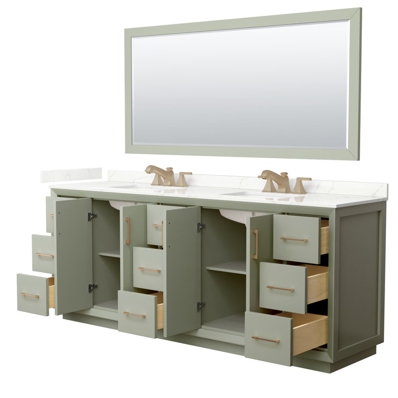 Strada 84'' W Double Vanity, Giotto Quartz, Light Green, Giotto Quartz