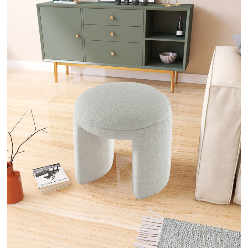 Repose-pieds standard rond 18 po Bowen, Tissu crème en fausse peau de mouton