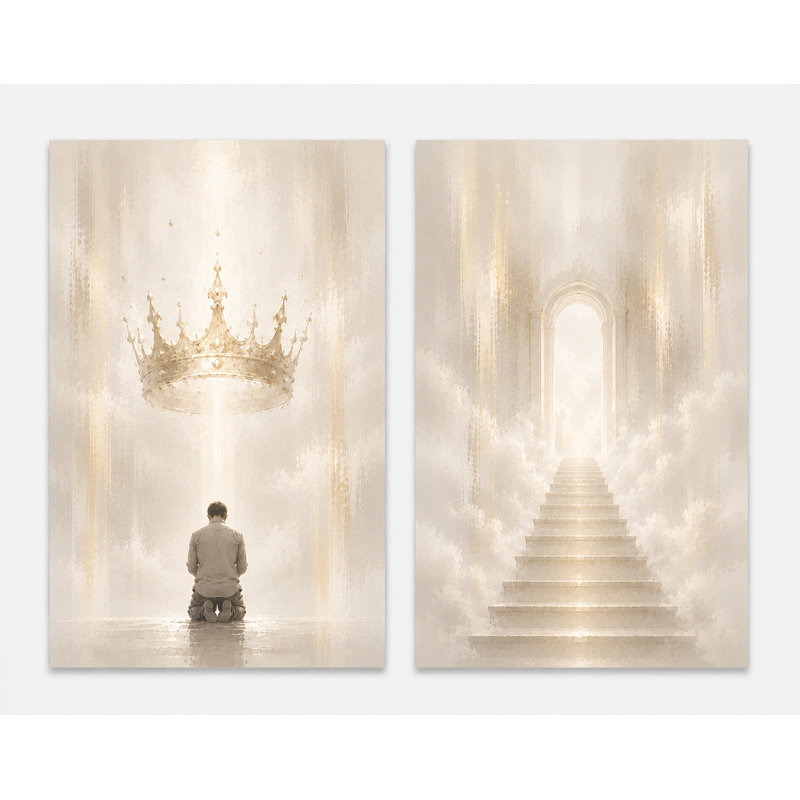 Très grand ensemble de 2 couronnes de gloire, art mural impression sur toile 24 x 36 pouces, décor d'inspiration chrétienne, ciel céleste, escalier, œuvre d'art pour salle de prière, décoration intérieure prête à être accrochée