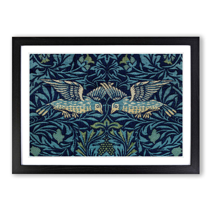 Birds & Flowers Pattern by William Morris - Picture Frame Painting Print on MDF, Black Framed, 36cm H x 48cm W x 2cm D