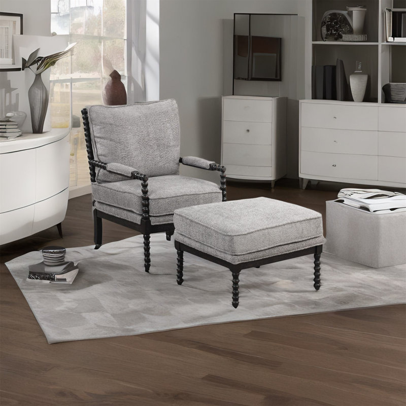 Fauteuil rembourré, Velours gris, Noir