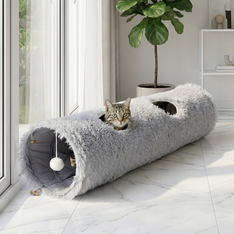 Happy & Polly 47.2'' Cozy Convertible Cat Tunnel Toy For Indoor Cats Gray, Gray