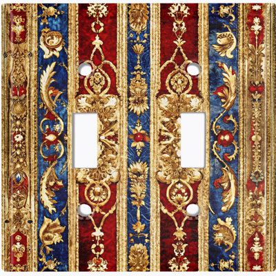 Couvercle de plaque d'interrupteur en métal; Bascule de taille standard 2 US - image imprimée d'un damas royal baroque