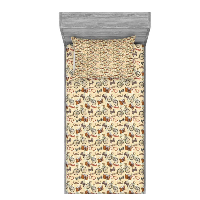 Microfiber Patterned Fitted Sheet, Twin Fitted Sheet with 1 Pillowcase