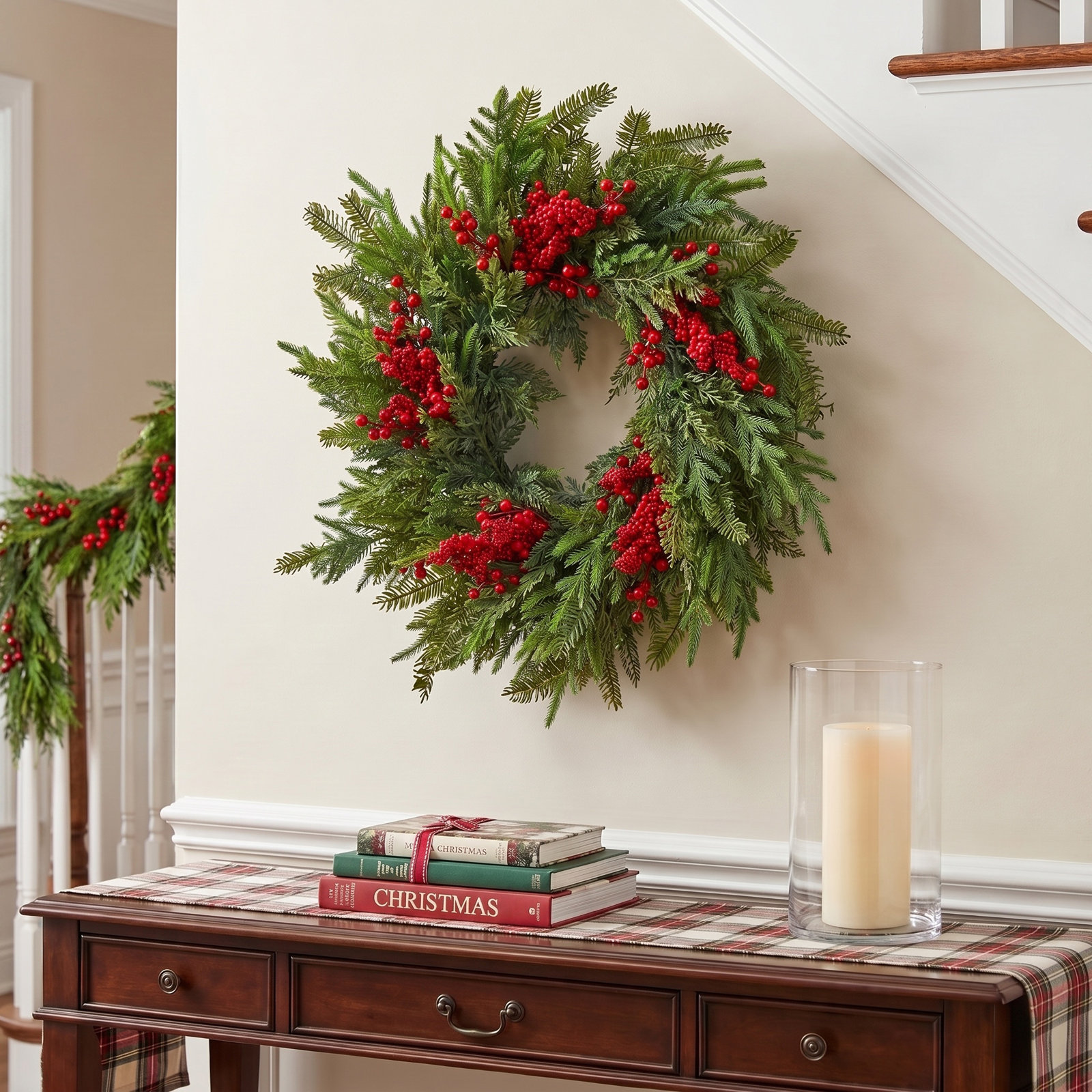 24" Natural Touch With Berry Wreath, 24"