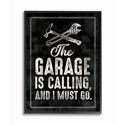 « garage is calling work », art textuel sur motif de pièce