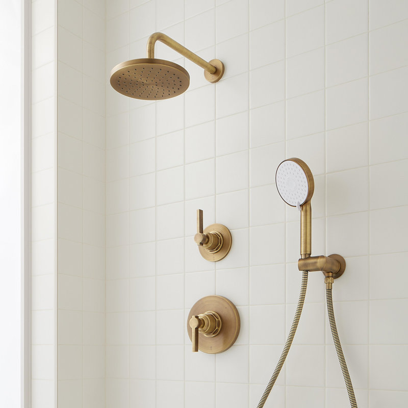 Greyfield Pressure Balance Shower System with Hand Shower, Aged Brass