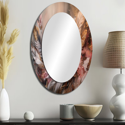 Plume dorée Wanderlust VI - grand miroir mural ovale sur métal