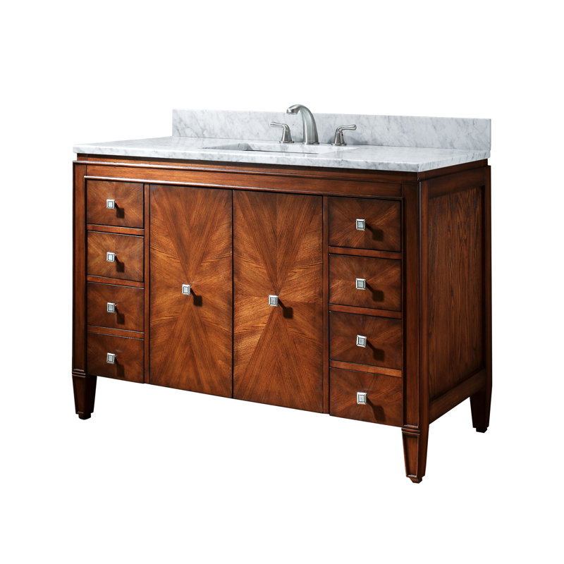 Meuble-lavabo simple 49 po avec plateau en marbre de Carrare Quesenberry, Blanc de Carrare