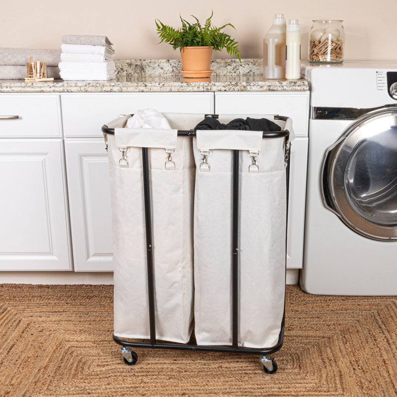 Rolling Laundry Sorter with Handles, Natural