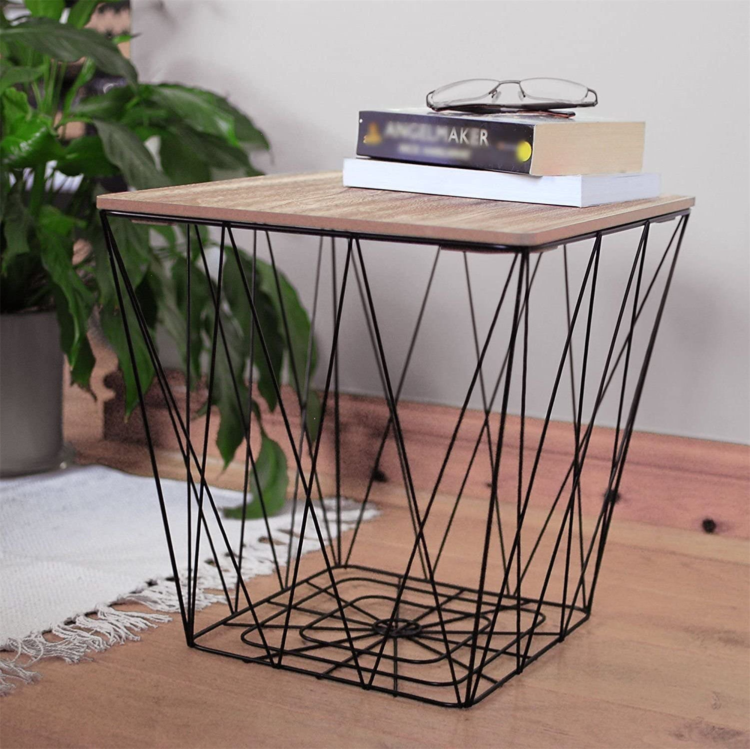 Wire table store with wood top