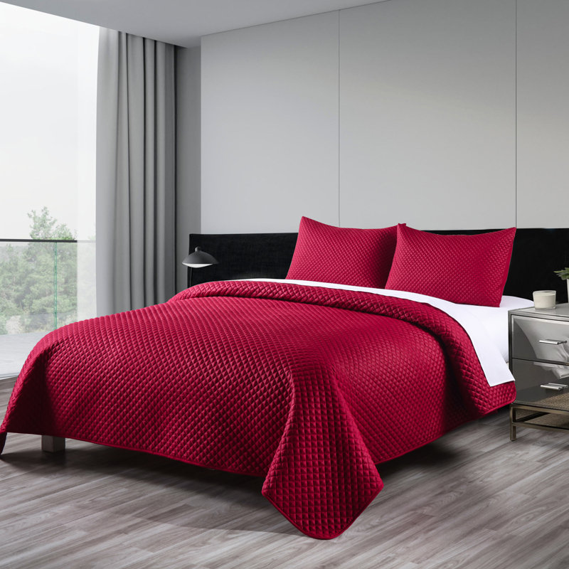  Courtepointe simple en microfibre traditionnelle, Rouge, Courtepointe double/grand