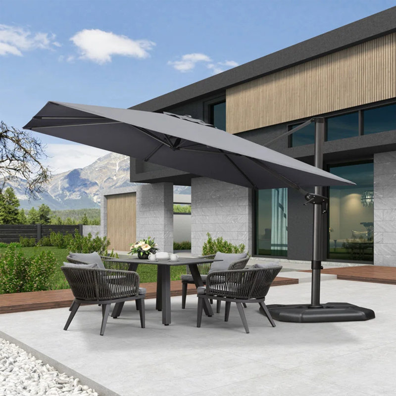 Parasol en porte-à-faux carré 9 'avec base et rotation à 360 degrés, Gris clair