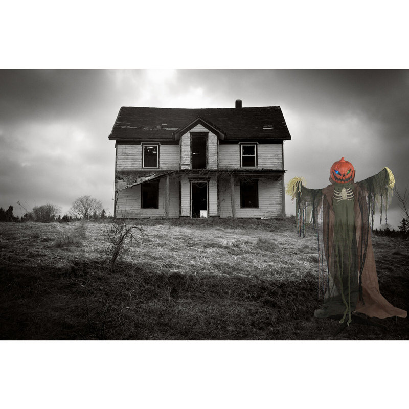 Haunted Hill Farm 80 In. Life-Size Poseable Pumpkin Scarecrow, Halloween Animatronic with Touch Activated Lights and Sound