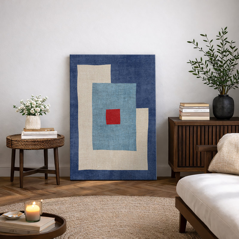 Abstract Vibrant Color Blocks Mid-Century Blue Blocks Abstract Geometric Illustrations Modern Minimalist, 36" H x 24" W