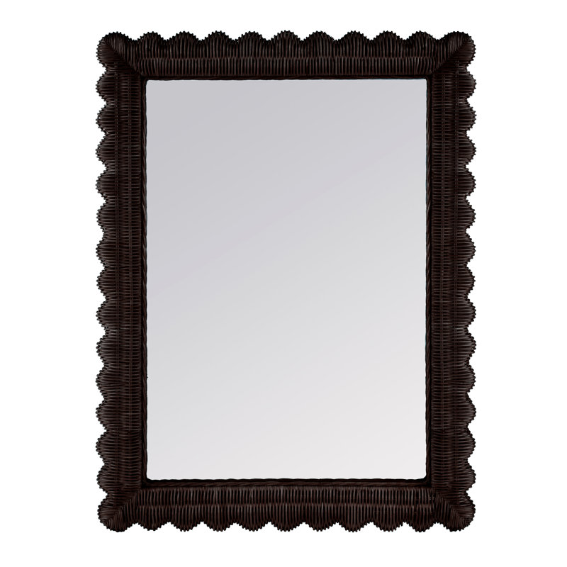 Flora Rattan Scalloped Wall Mirror, Chocolate Brown