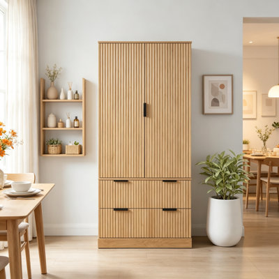 Fluted Sideboard Buffet Cabinet with Drawers