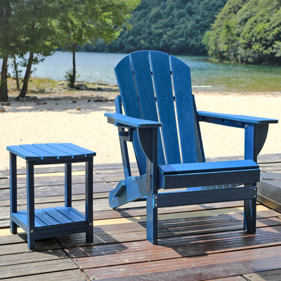 Outdoor Adirondack Chair and Side Table Set with Cup Holder, Weather-Resistant HDPE Construction(Set of 2) by Highland Dunes