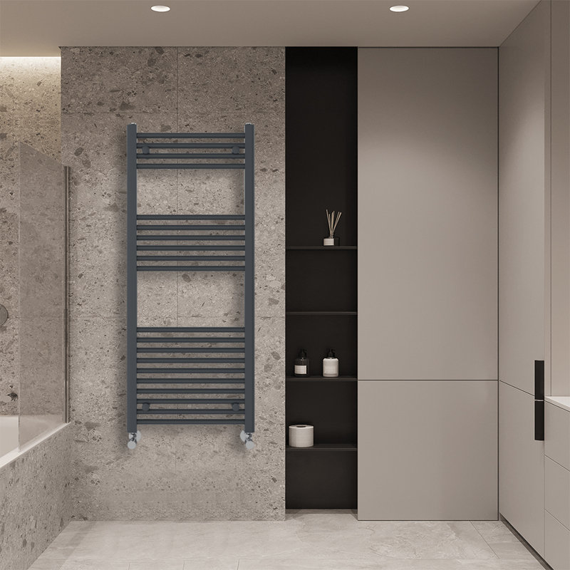 Wiest Straight Heated Towel Rail Radiator Bathroom Ladder Warmer, Anthracite, 120cm H x 50cm W x 3cm D, Straight Towel Rail