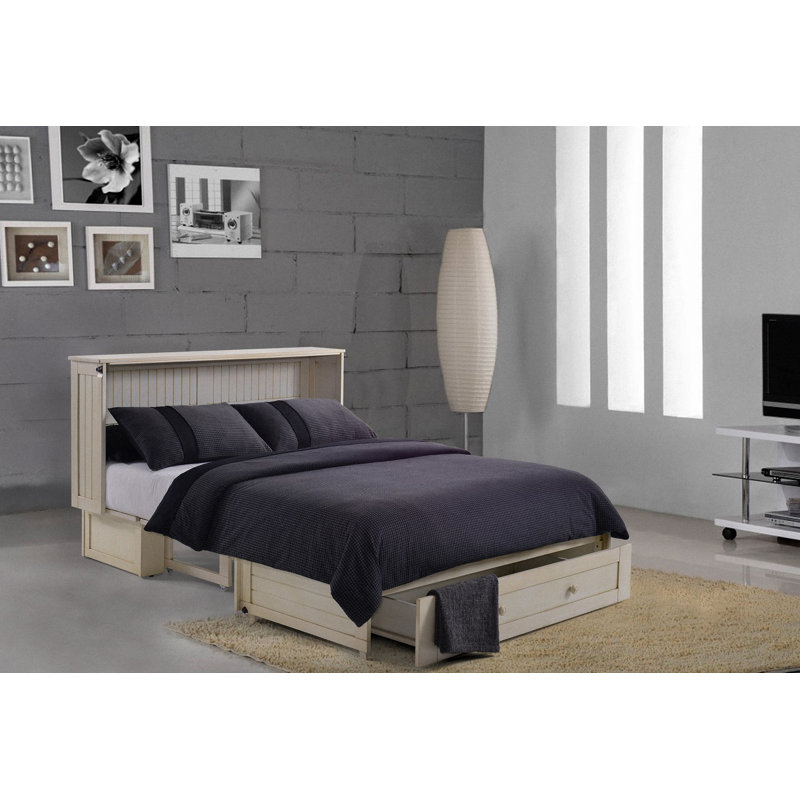 Danela Queen Storage Murphy Bed with Mattress and Power Outlets, Cream