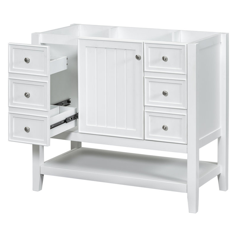 Meuble-lavabo 36 po avec lavabo, 1 armoire et 3 tiroirs, panneau de bois massif et panneau de fibres à densité moyenne, blanc