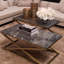 Coffee Table Criss Cross Brushed Brass Finish - Gray Marble