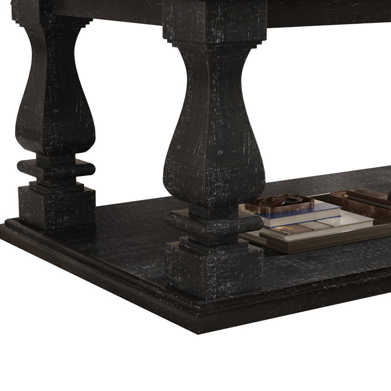 Table basse rustique de 47,24 po avec tablette de rangement, Noir antique