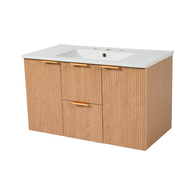 36" Wall-Mounted Bathroom Vanity With Ceramic Sink