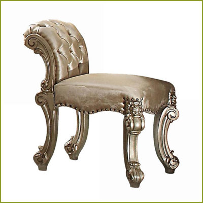 Tabouret de coiffeuse Vendome en tissu, patine dorée et finition os