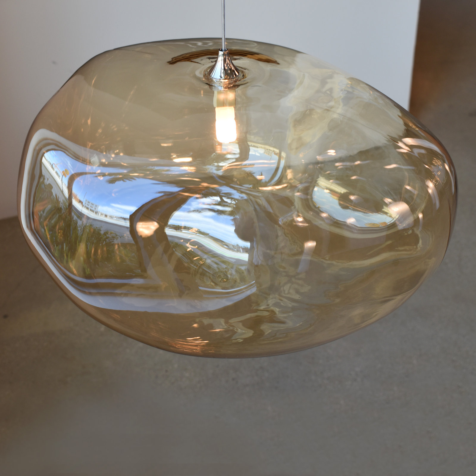 Kloud 1 - Light Single Globe Pendant, Light Amber, Chrome, 8" H x 14.6" W x 12" D