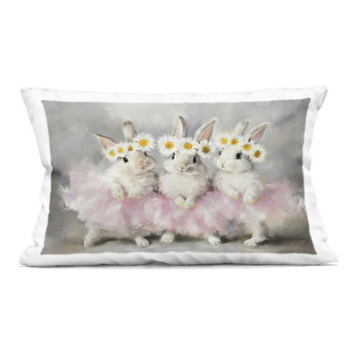 Dancing Bunnies in Tutus Decorative Printed Throw Pillow, design by Tina LeCour, 14 x 7 x 20