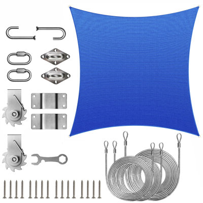 Colourtree Square Sun Shade Sail With Installation Winch Kit Set
