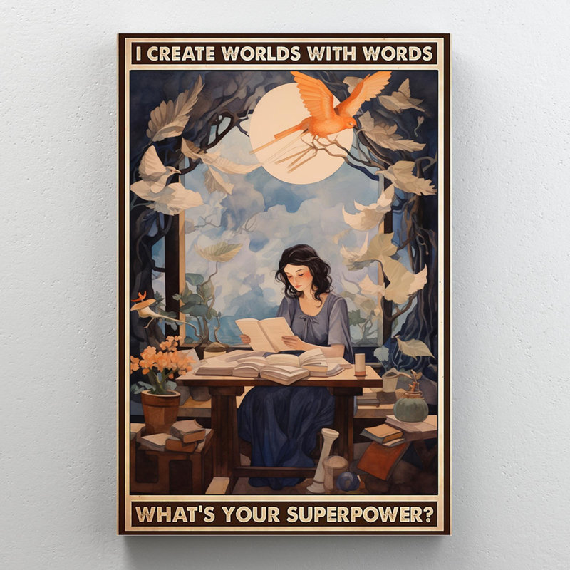 Écrivain, je crée des mondes avec des mots - 1 pièce Rectan Écrivain, je crée des mondes avec des mots - 1 pièce, reproduction d'art graphique sur toile tendue