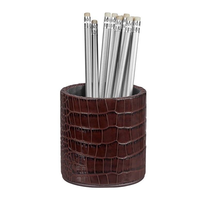 Graphic Image Pencil Cup, Leather, Brown Croc