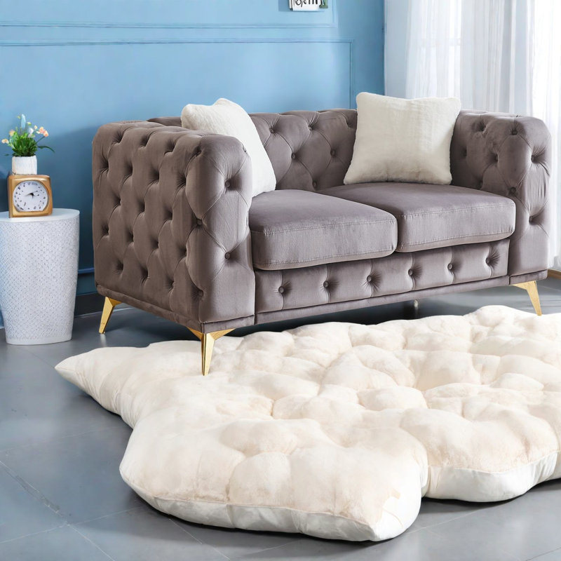 Canapés en velours à compression, pieds en métal de 61,25 pouces, capitonnage moderne