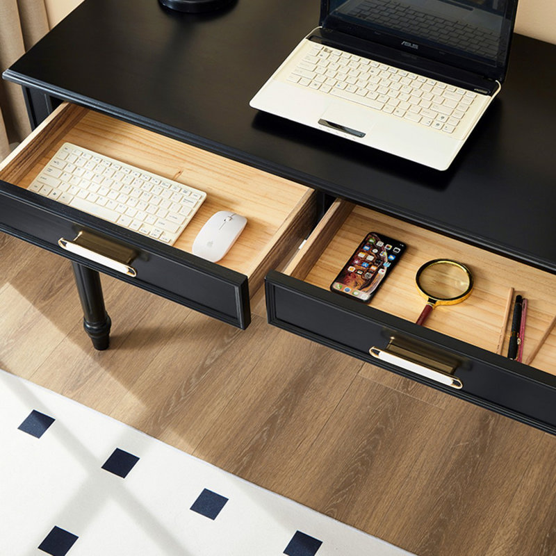 Bureau d'écriture rectangulaire en bois massif noir avec tiroirs, H 29,9 po x l 39,4 po x P 19,7 po